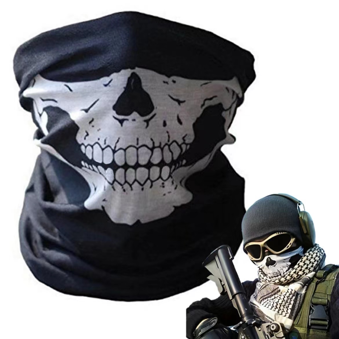 Skull Print Balaclava Face Mas - Motorcycle Gear Youtube 评论和价格